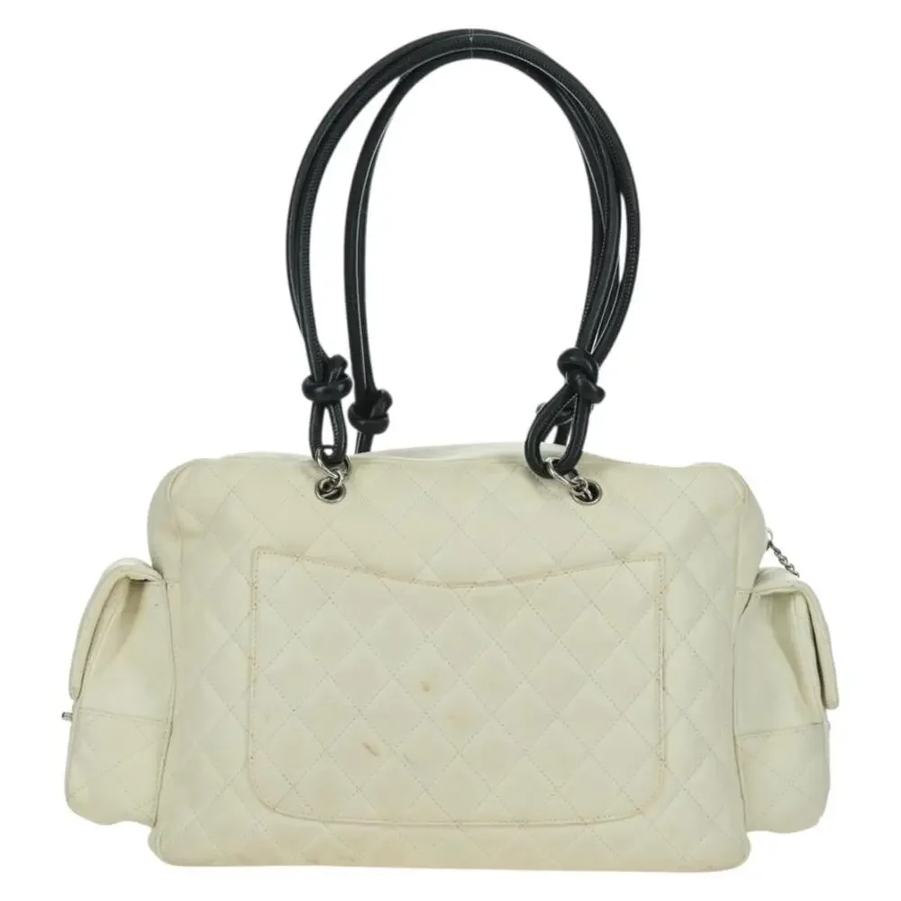 Chanel Leather Cambon Line Matelasse Handbag White